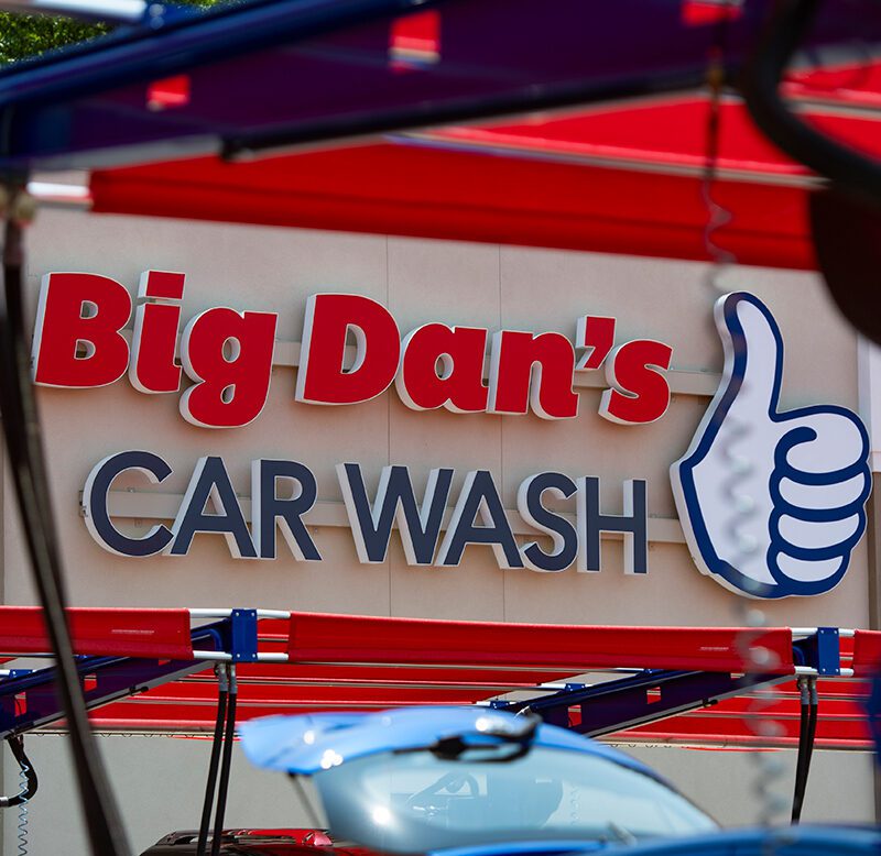 Large Big Dan's Car Wash sign and logo at Hiram, GA